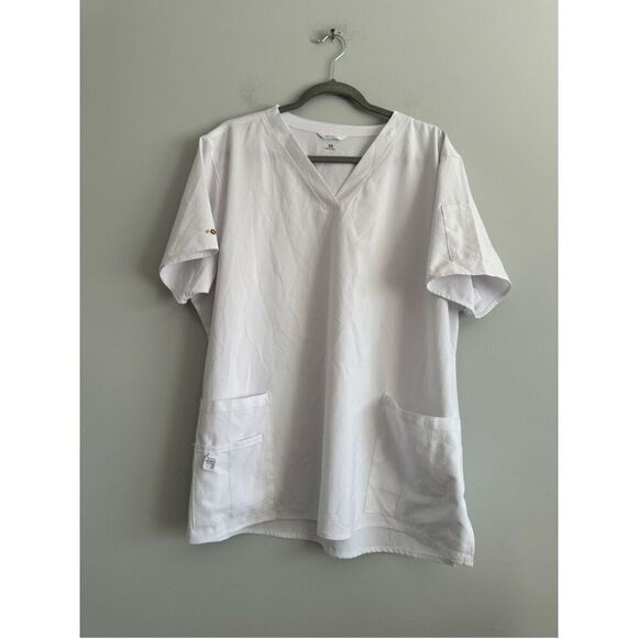 carhartt force women’s v neck scrub short sleeve top white pockets size 2X - Picture 1 of 9